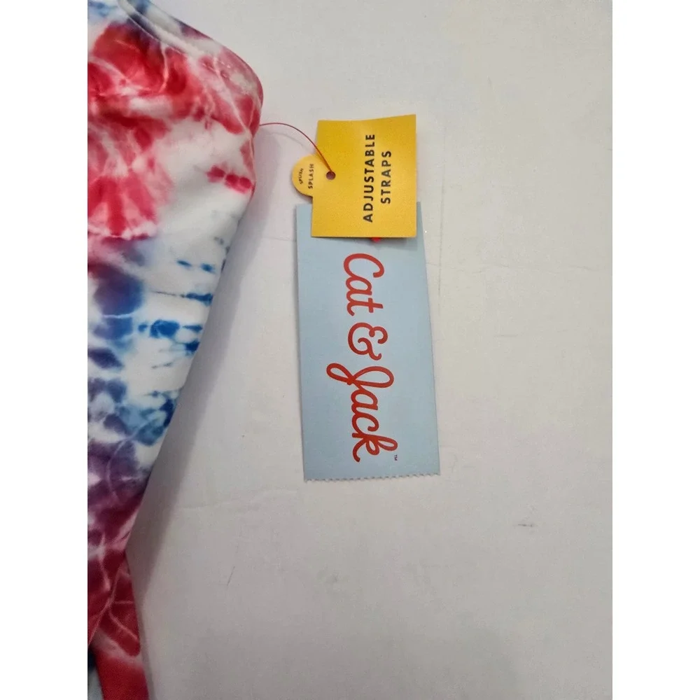 Cat & Jack Girls Tie Dye One Piece Swimsuit Red White Blue Size S 6/7 NWT